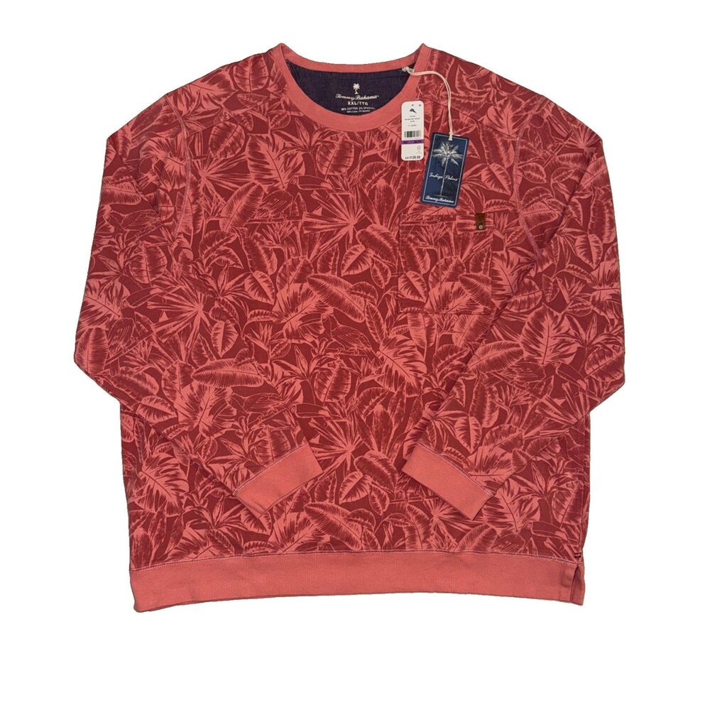 NWT Tommy Bahama Ben & Terry Twilight Palms Sweatshirt Men's Seashell $128